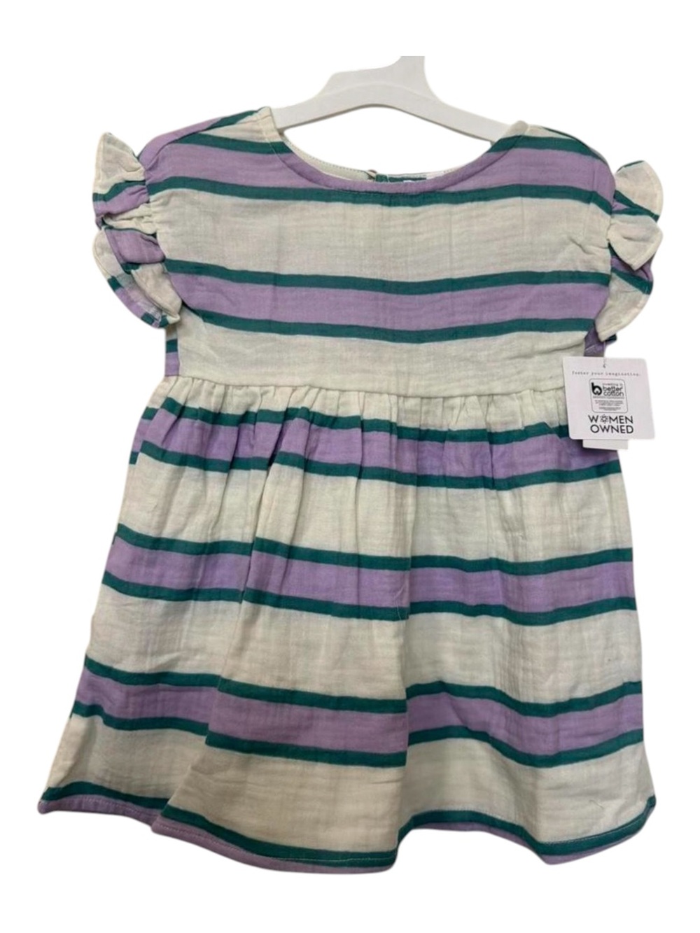 Grayson Mini Girls Striped Flutter Sleeve Dress - Lavender & Teal NWT